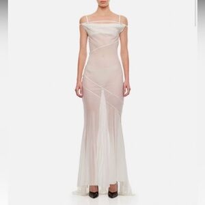 JACQUEMUS white la robe draggiu semi sheer maxi dress size 42